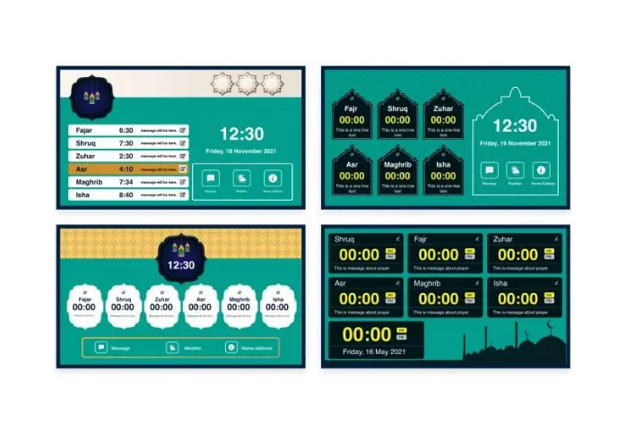 Multiple beautiful layouts used to display prayer times