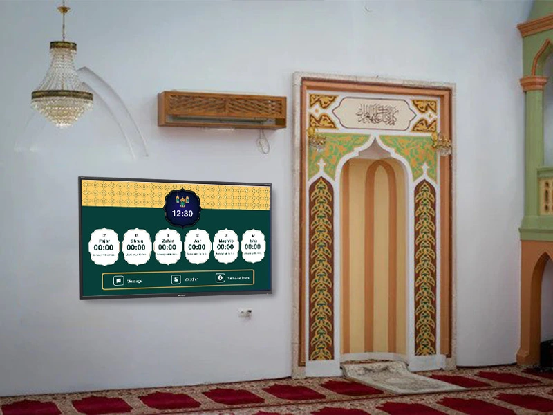 Display of prayer times on mosque TV screen empowered by salat panel